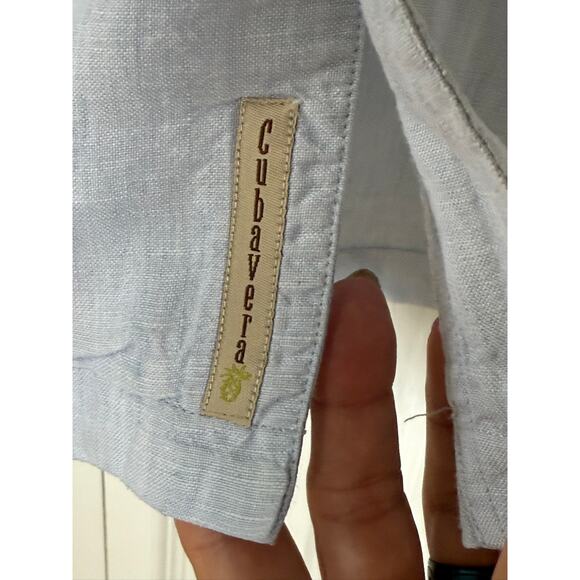 Cubavera Linen Guayabera Shirt Light Blue Men's L - Picture 3 of 8